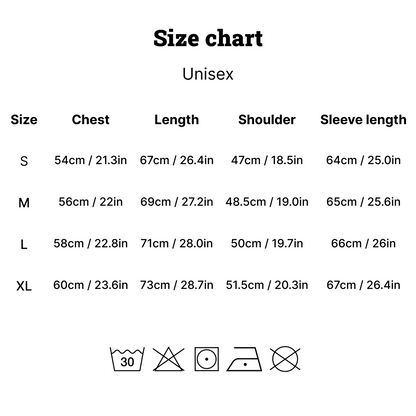 Session Retro Jacket size chart and care instructions